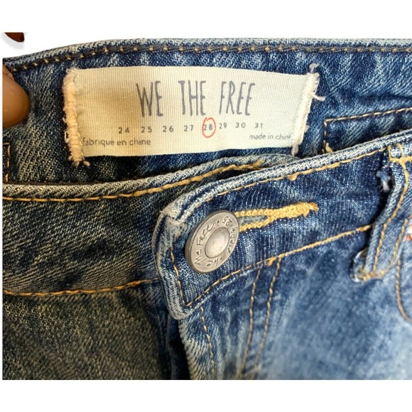 Free People We The Free Distressed Denim Button Fly Raw Hem Mini Skirt Size 28 - Picture 12 of 12